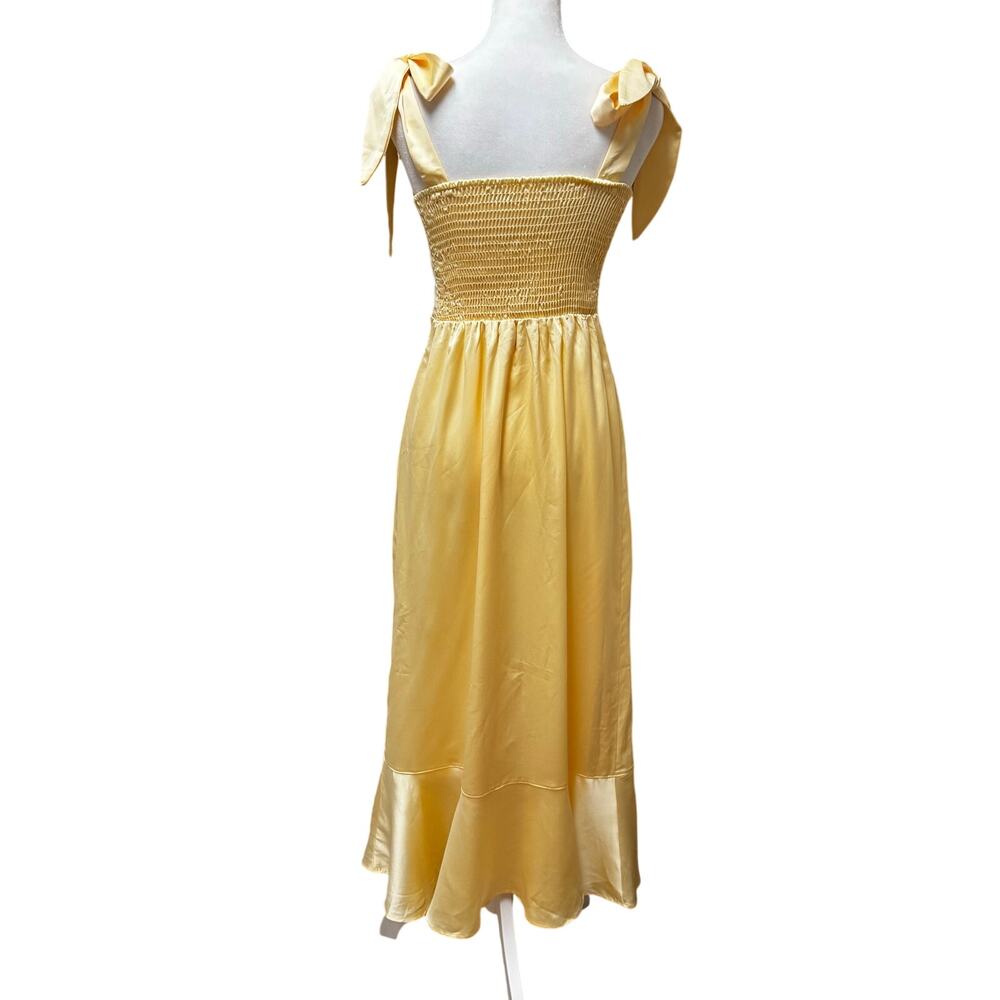 Show Me Your Mumu Yellow Satin Midi Dress Tie Strap Size S - Picture 3 of 8